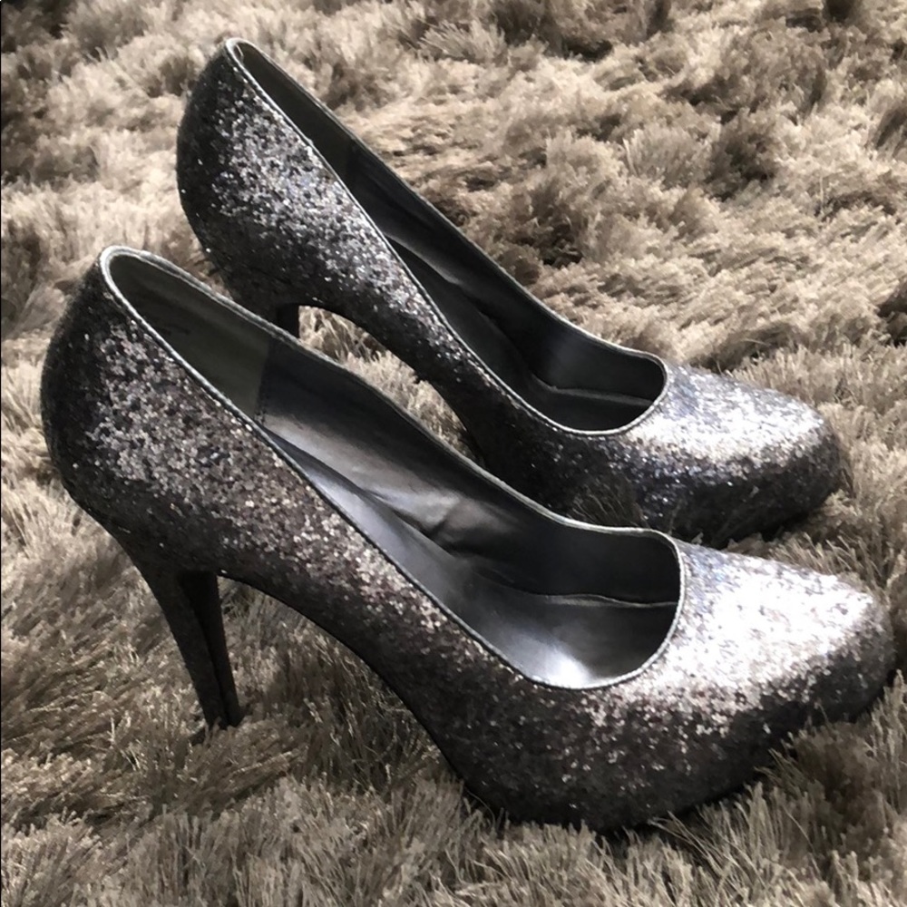 Beautiful Silver Glitter Heels